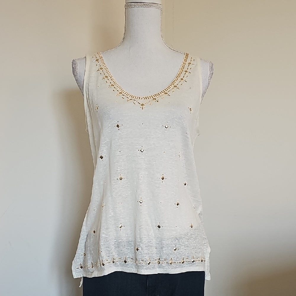 WHBM Embellished Cream Sleeveless Top